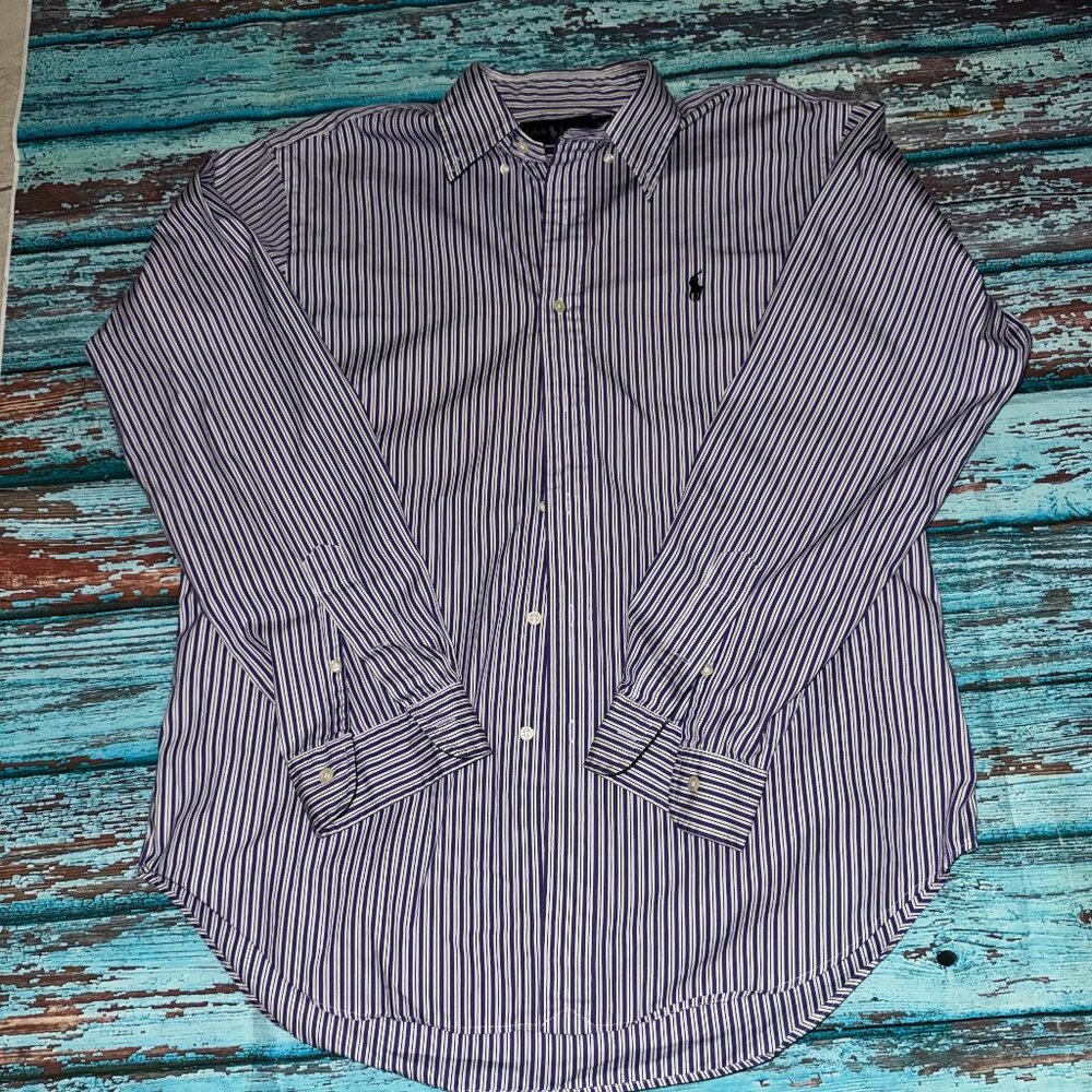Men's Purple Striped Long Sleeve Ralph Lauren Button Shirt Classic fit
